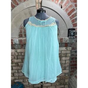 Pajama top satin lace and sheer aqua blue  tan